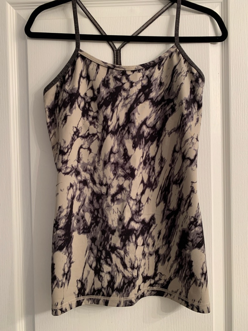 Lululemon Marble-Print Y-Tank in Black and Cream
